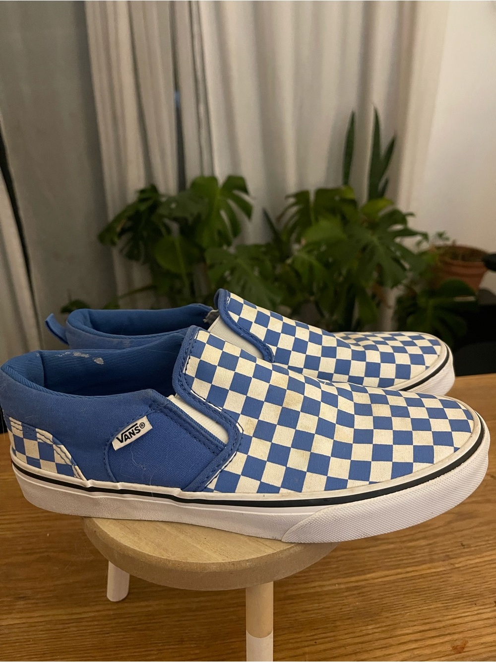 Vans Kids Slip-On Checkerboard Sneakers Classic Blue and White - Picture 2 of 8